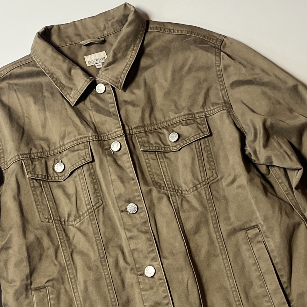 Brookshire Jean Jacket Mens 46 Taupe Button Down Denim Classic Utility Jacket